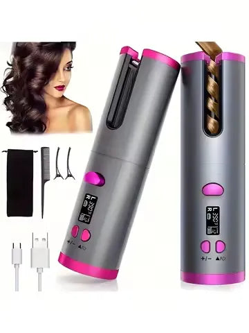 Hair Curler Set Cordless Automatic Rotating Hair Curler Curling Iron LED Display Temperature Adjustable Styling Tools Wave Styer
