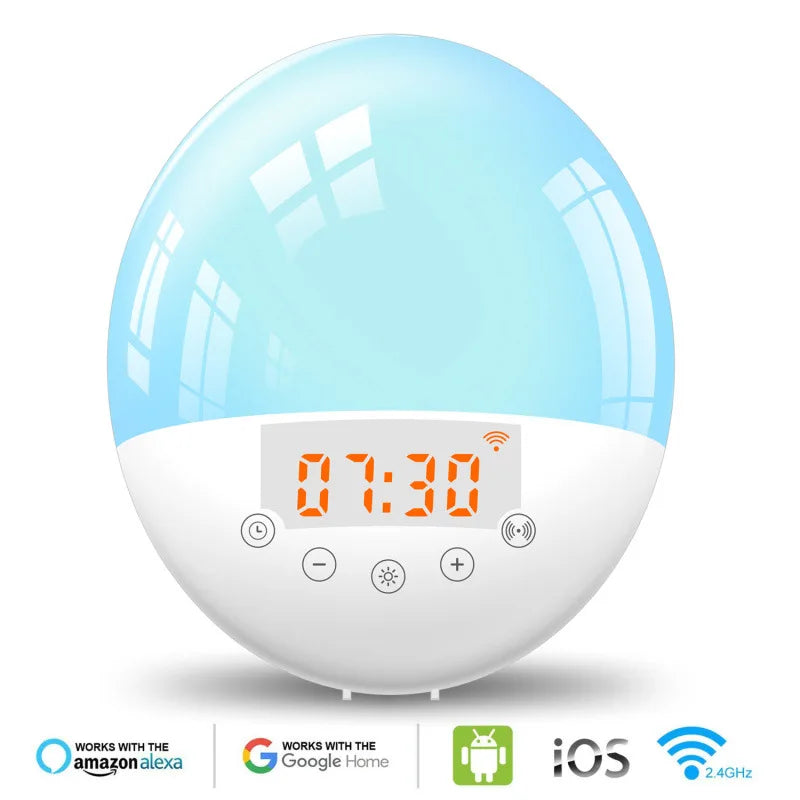 Wifi Voice Control Smart Wake-up Light Alarm Clock Sunrise Natural Wake-up Light Sleep Atmosphere Light Sound and Light Integrat