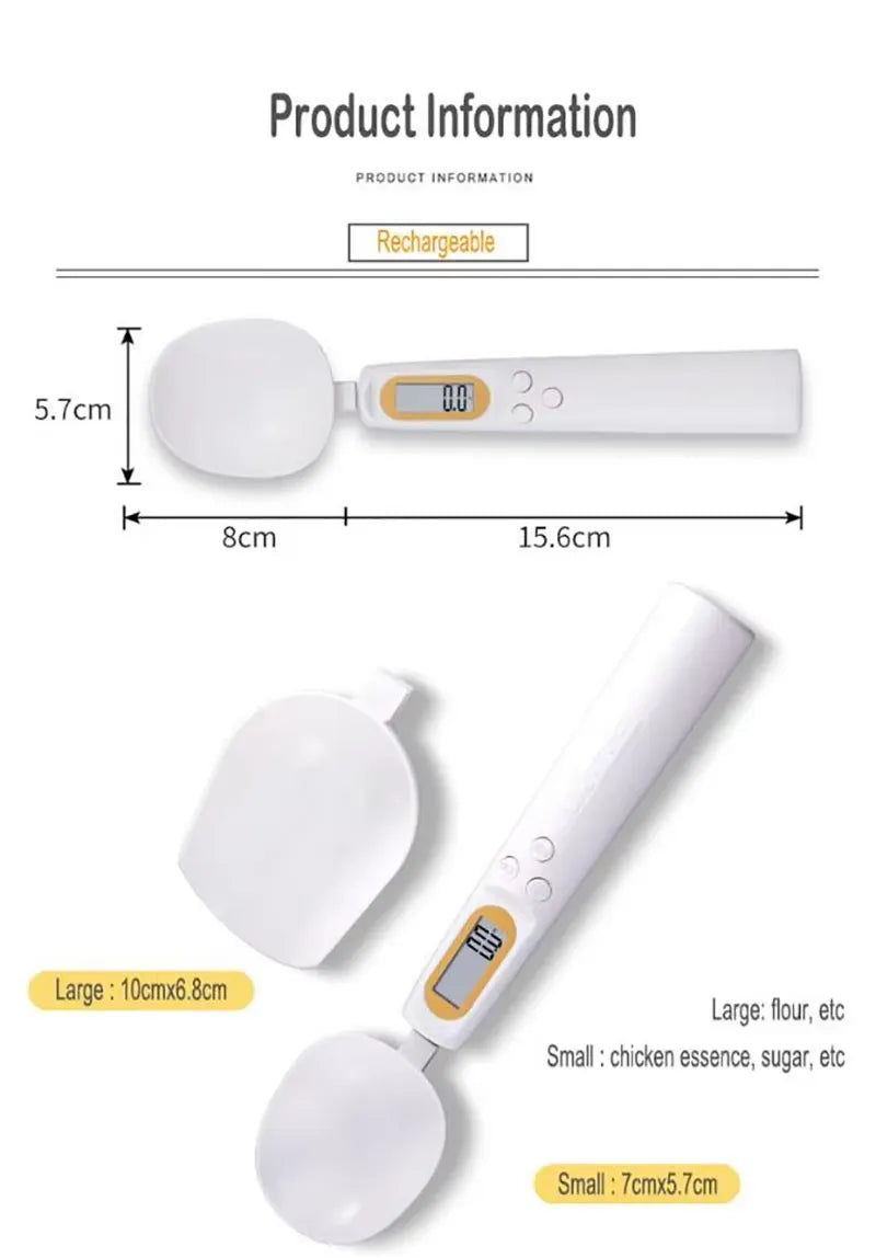 Electronic Weighing Spoon LCD Digital Kitchen Scale Cooking Food Weight Measuring Tool USB Charging, Battery Type 1 Pc