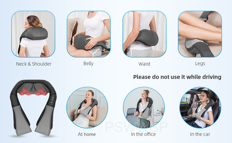 Shiatsu Electric Neck, Shoulder & Back Massager – U-Shaped Deep Tissue Kneading with Heat