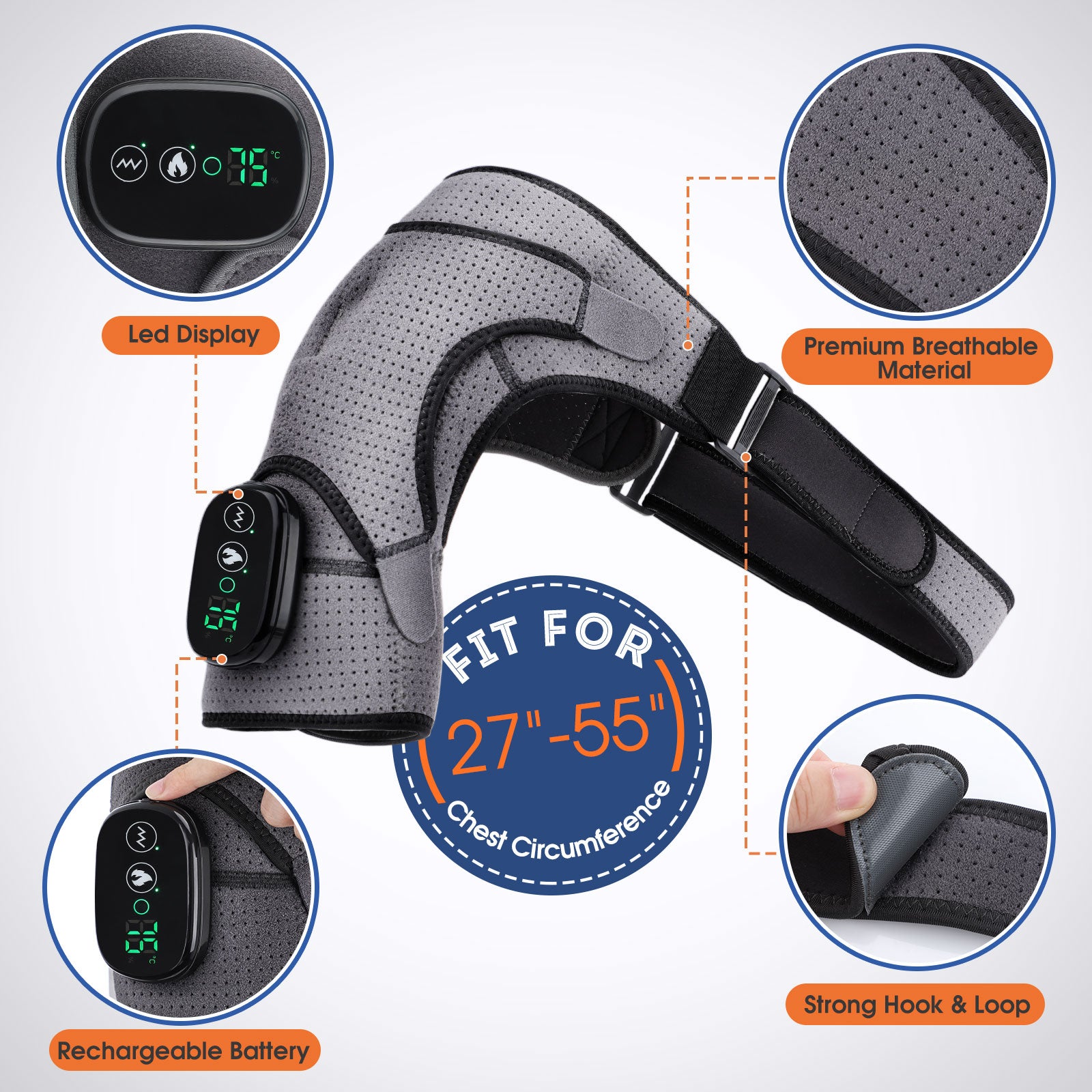 Electric Heated Shoulder Brace – LED Display, Vibration Massage & Pain Relief Support