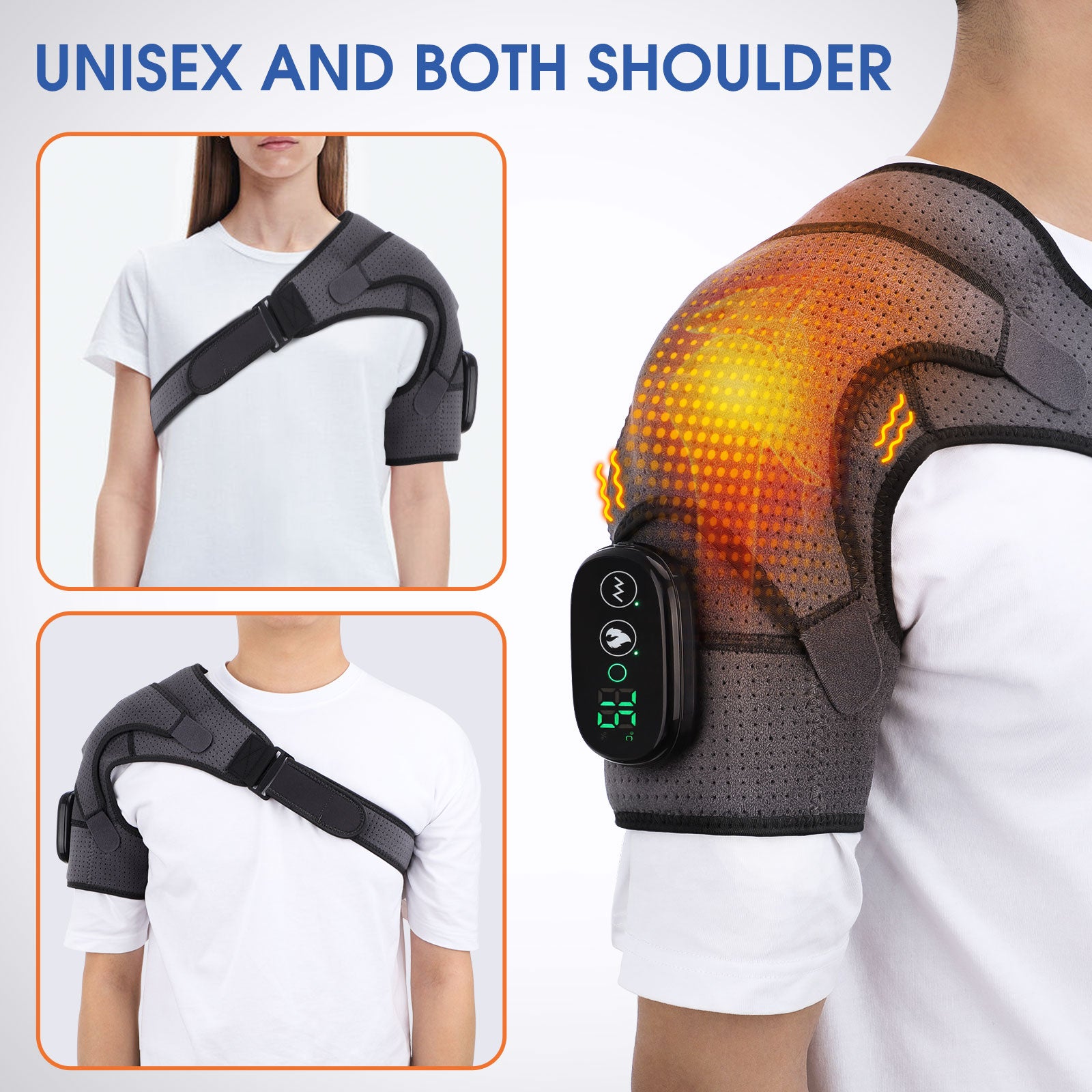 Electric Heated Shoulder Brace – LED Display, Vibration Massage & Pain Relief Support