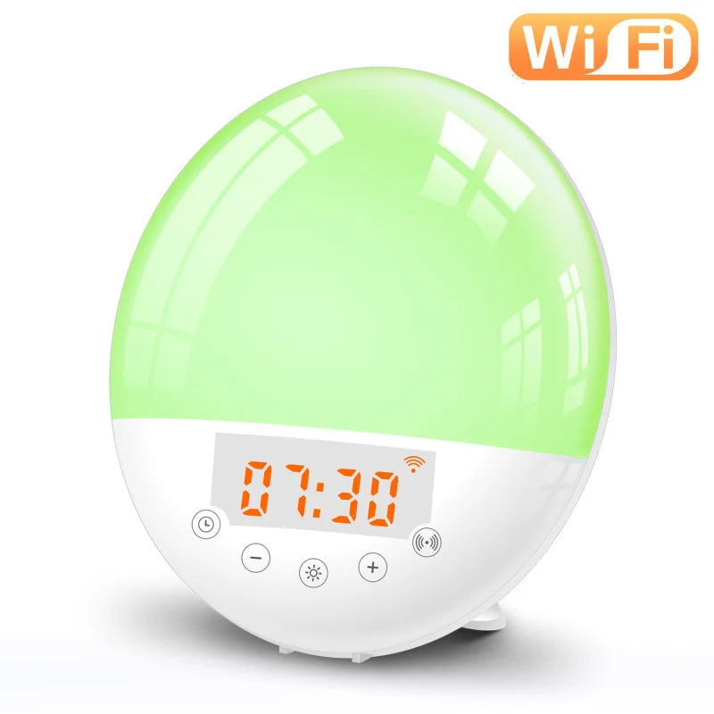 Wifi Voice Control Smart Wake-up Light Alarm Clock Sunrise Natural Wake-up Light Sleep Atmosphere Light Sound and Light Integrat
