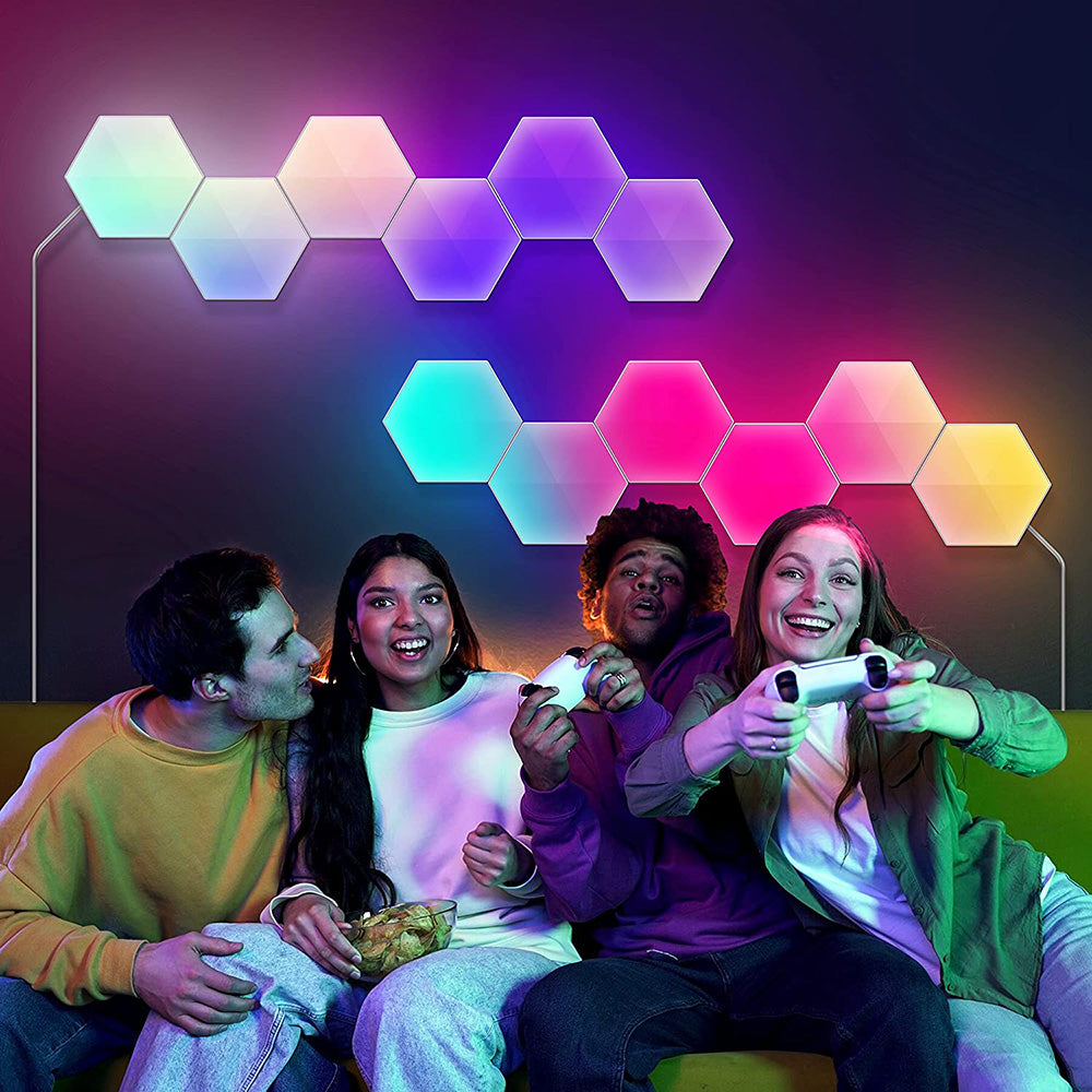 App/Remote Control Smart Hexagon Lights Panels Gaming Music Sync Hexagon Lights Cellular RGB Wall Sconces Quantum Night Lights