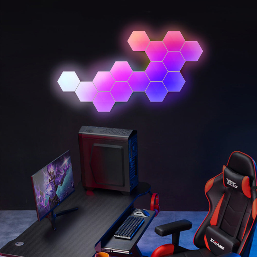 App/Remote Control Smart Hexagon Lights Panels Gaming Music Sync Hexagon Lights Cellular RGB Wall Sconces Quantum Night Lights