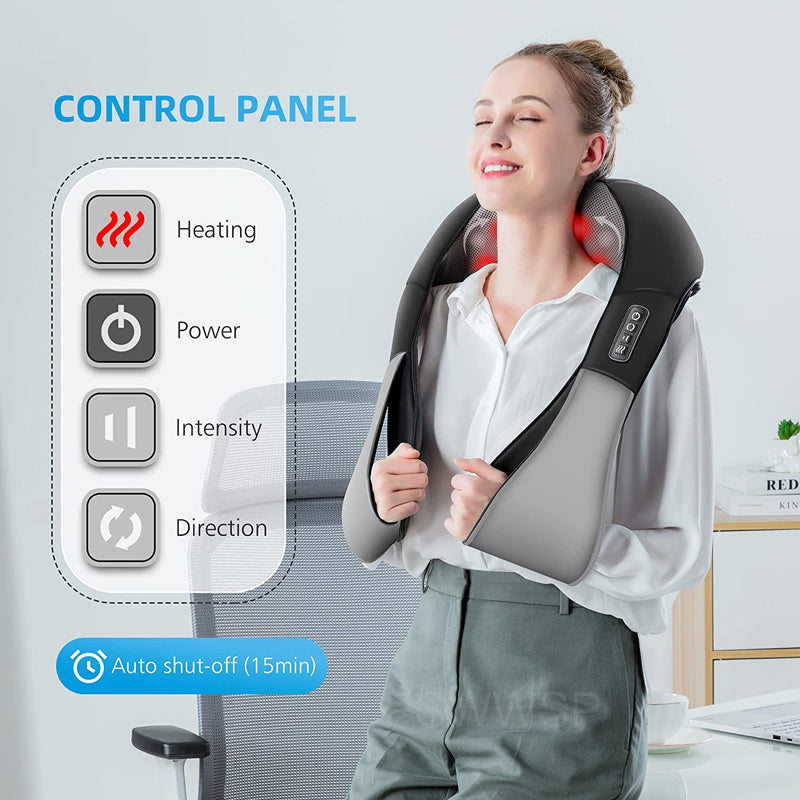 Shiatsu Electric Neck, Shoulder & Back Massager – U-Shaped Deep Tissue Kneading with Heat