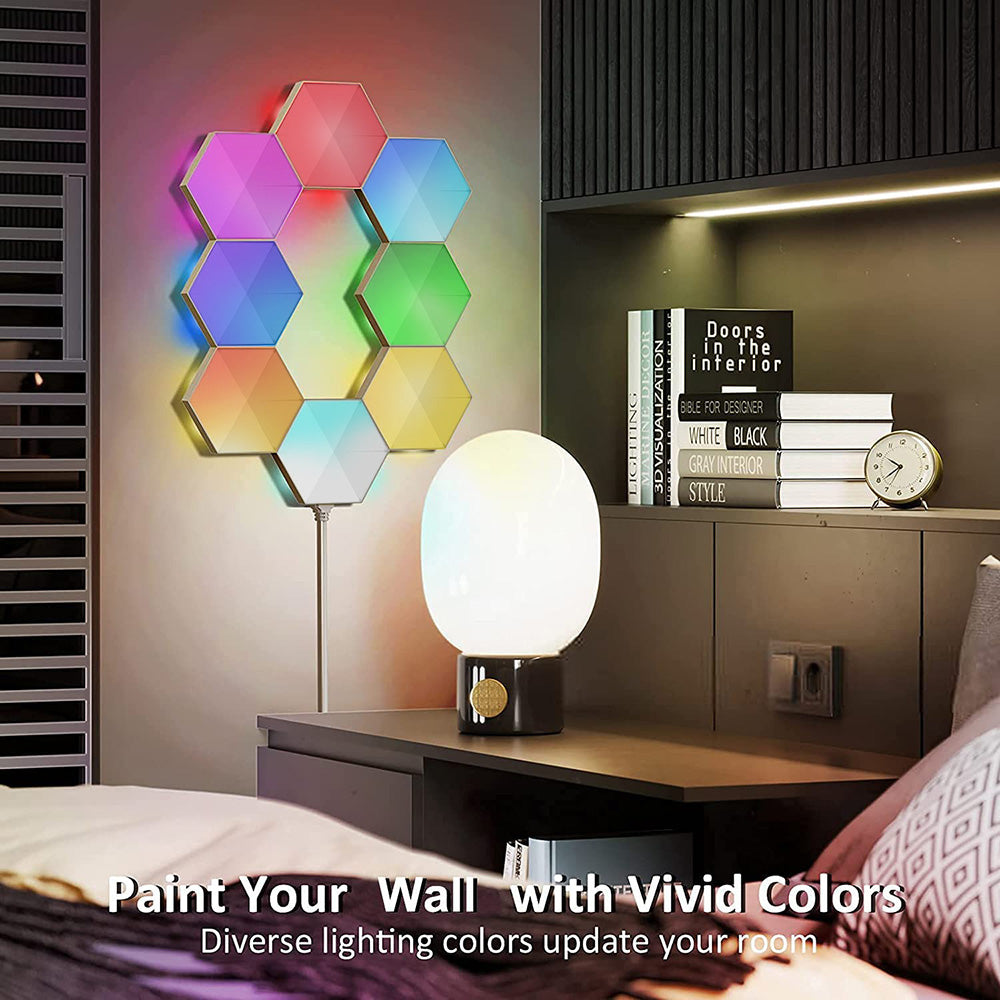 App/Remote Control Smart Hexagon Lights Panels Gaming Music Sync Hexagon Lights Cellular RGB Wall Sconces Quantum Night Lights