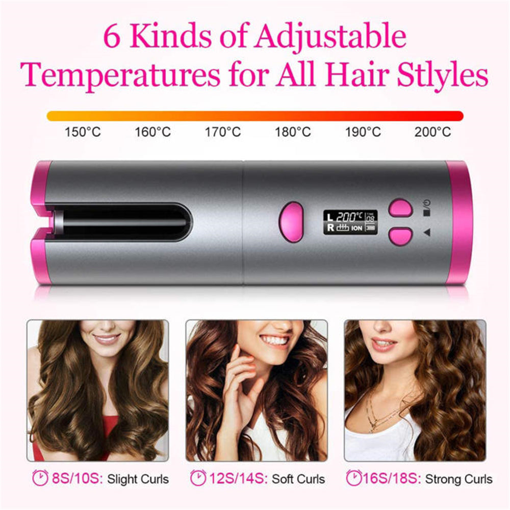 Cordless Automatic Rotating Hair Curler – LED Display, Adjustable Temperature & Styling Tool Set