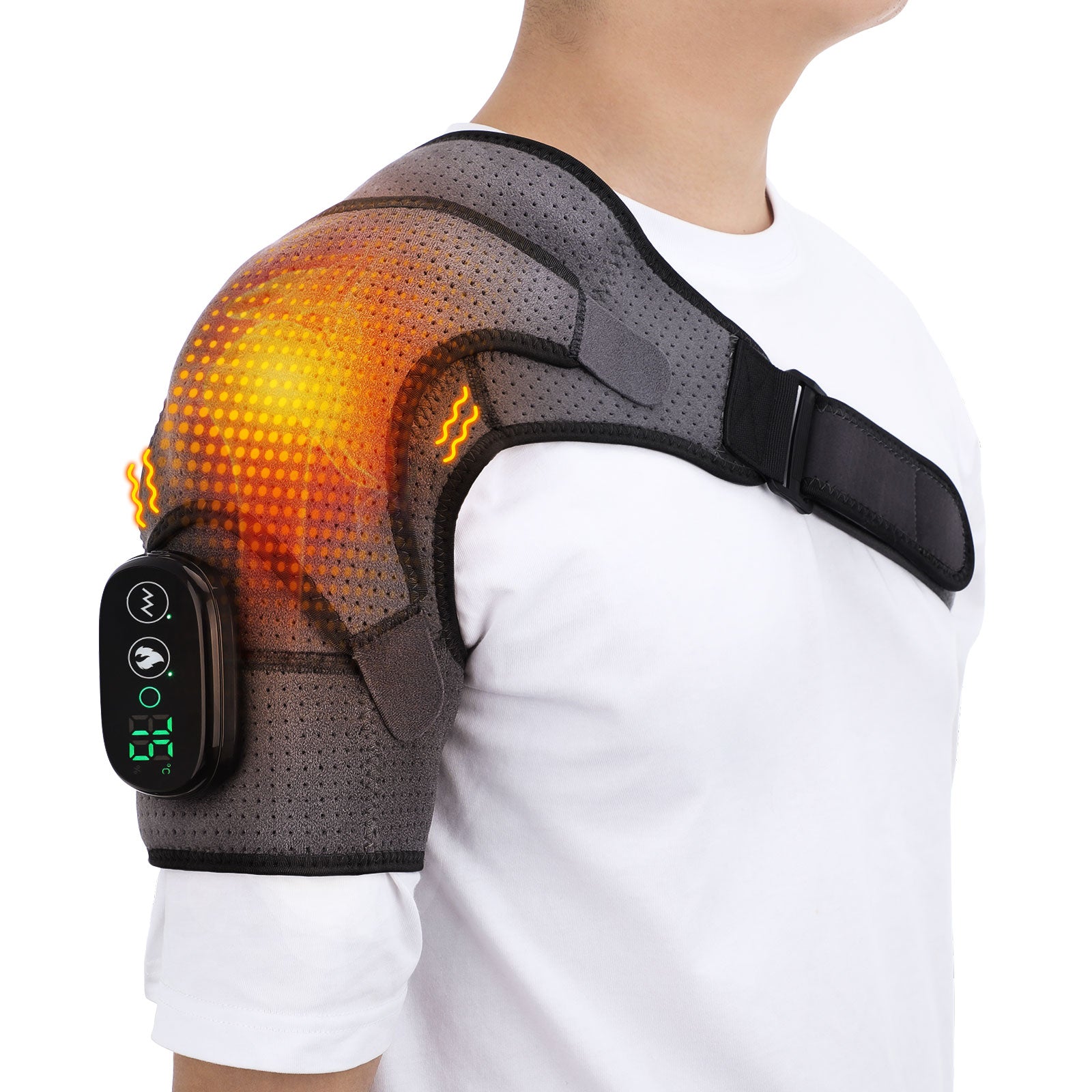 Electric Heated Shoulder Brace – LED Display, Vibration Massage & Pain Relief Support
