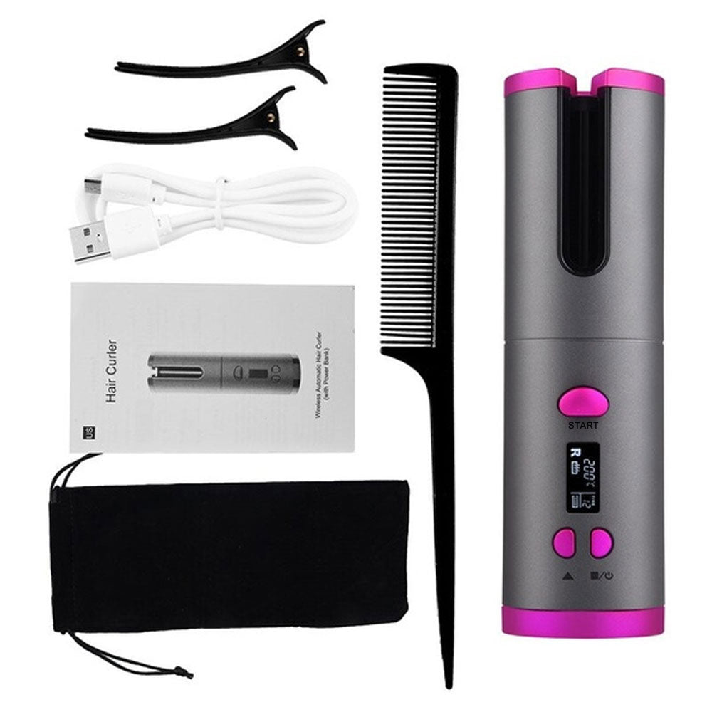 Cordless Automatic Rotating Hair Curler – LED Display, Adjustable Temperature & Styling Tool Set