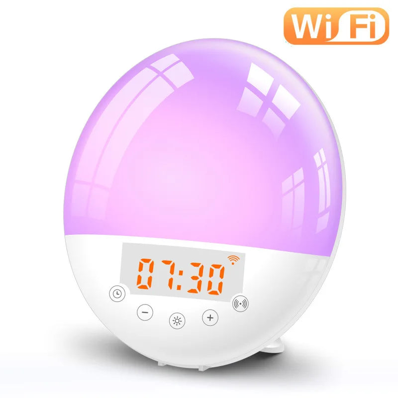 Wifi Voice Control Smart Wake-up Light Alarm Clock Sunrise Natural Wake-up Light Sleep Atmosphere Light Sound and Light Integrat