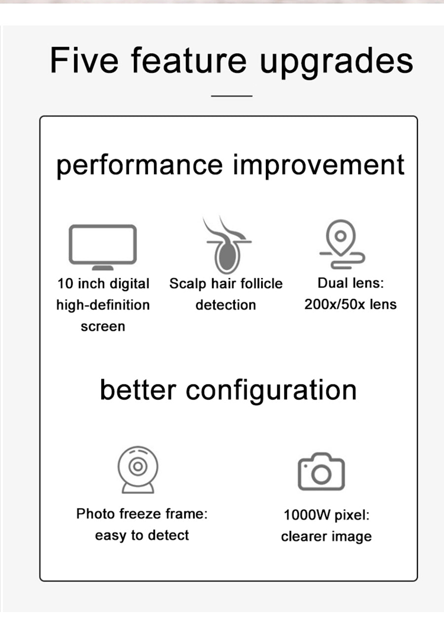 10 Inch LCD Scalp Detector Digital Hair Skin Analyzer Microscope for Hair Follicle Testing and Skin Analysis Magnifier 50/200X