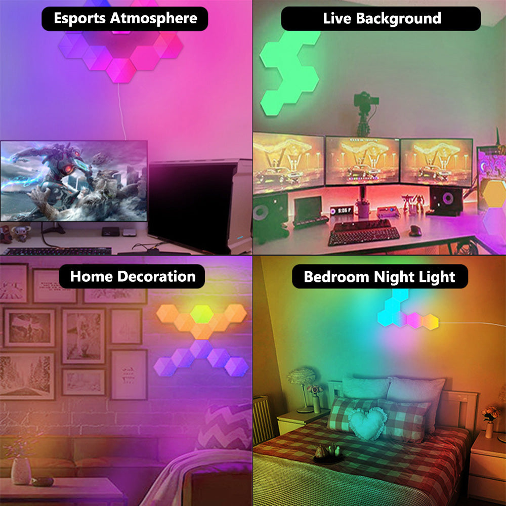 App/Remote Control Smart Hexagon Lights Panels Gaming Music Sync Hexagon Lights Cellular RGB Wall Sconces Quantum Night Lights