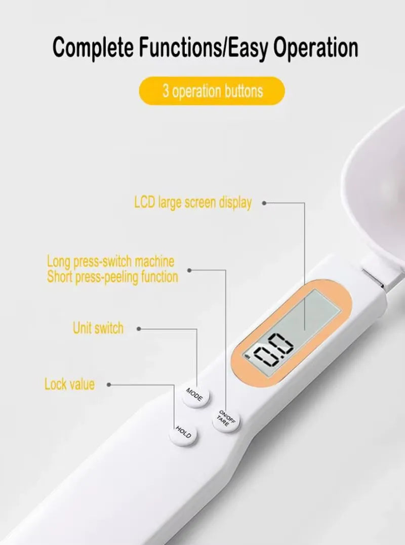 Electronic Weighing Spoon LCD Digital Kitchen Scale Cooking Food Weight Measuring Tool USB Charging, Battery Type 1 Pc