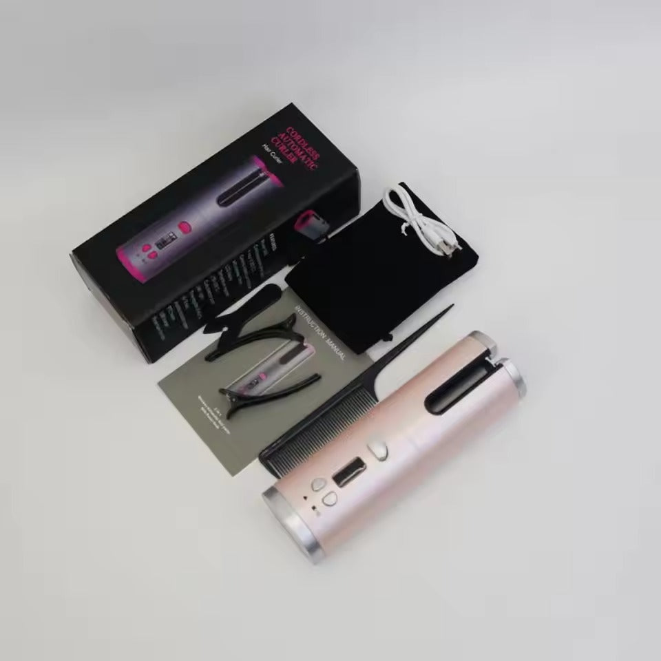 Cordless Automatic Rotating Hair Curler – LED Display, Adjustable Temperature & Styling Tool Set