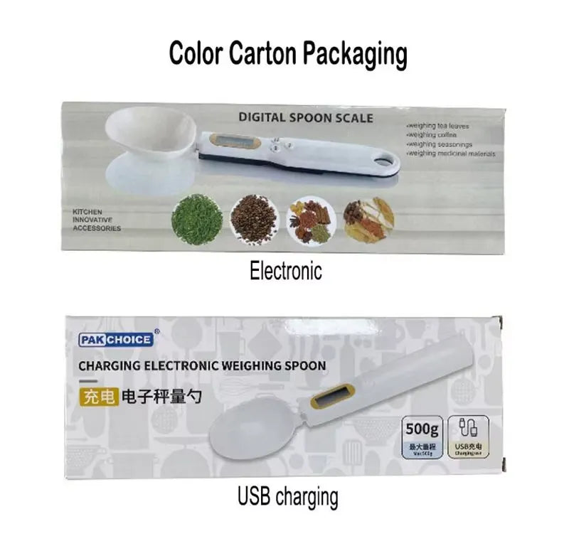 Electronic Weighing Spoon LCD Digital Kitchen Scale Cooking Food Weight Measuring Tool USB Charging, Battery Type 1 Pc