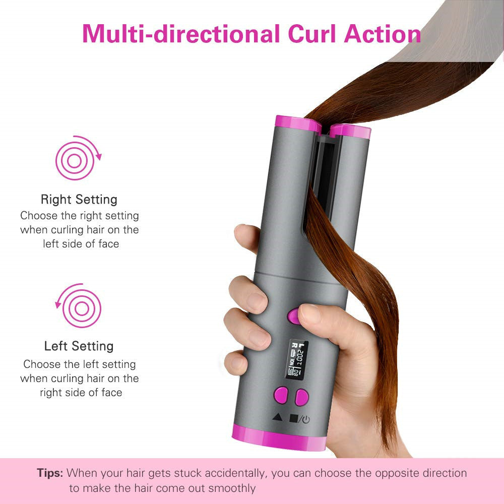 Cordless Automatic Rotating Hair Curler – LED Display, Adjustable Temperature & Styling Tool Set