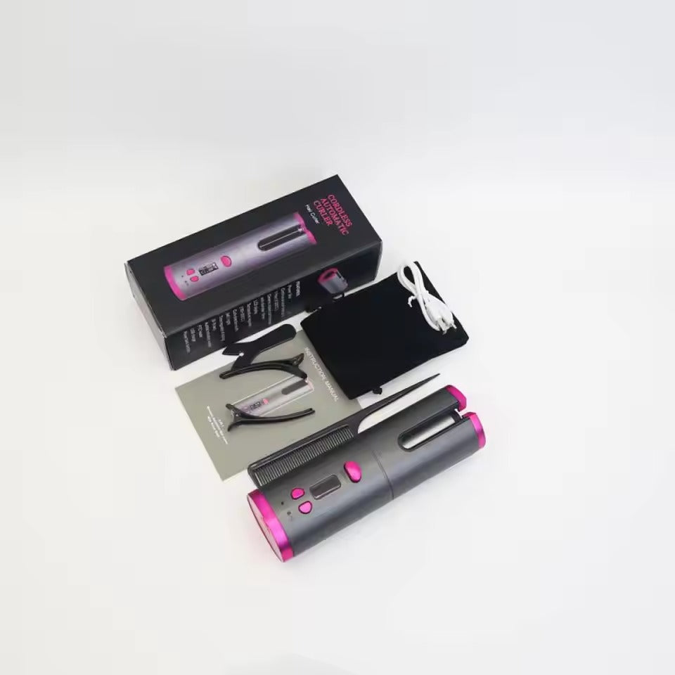 Cordless Automatic Rotating Hair Curler – LED Display, Adjustable Temperature & Styling Tool Set