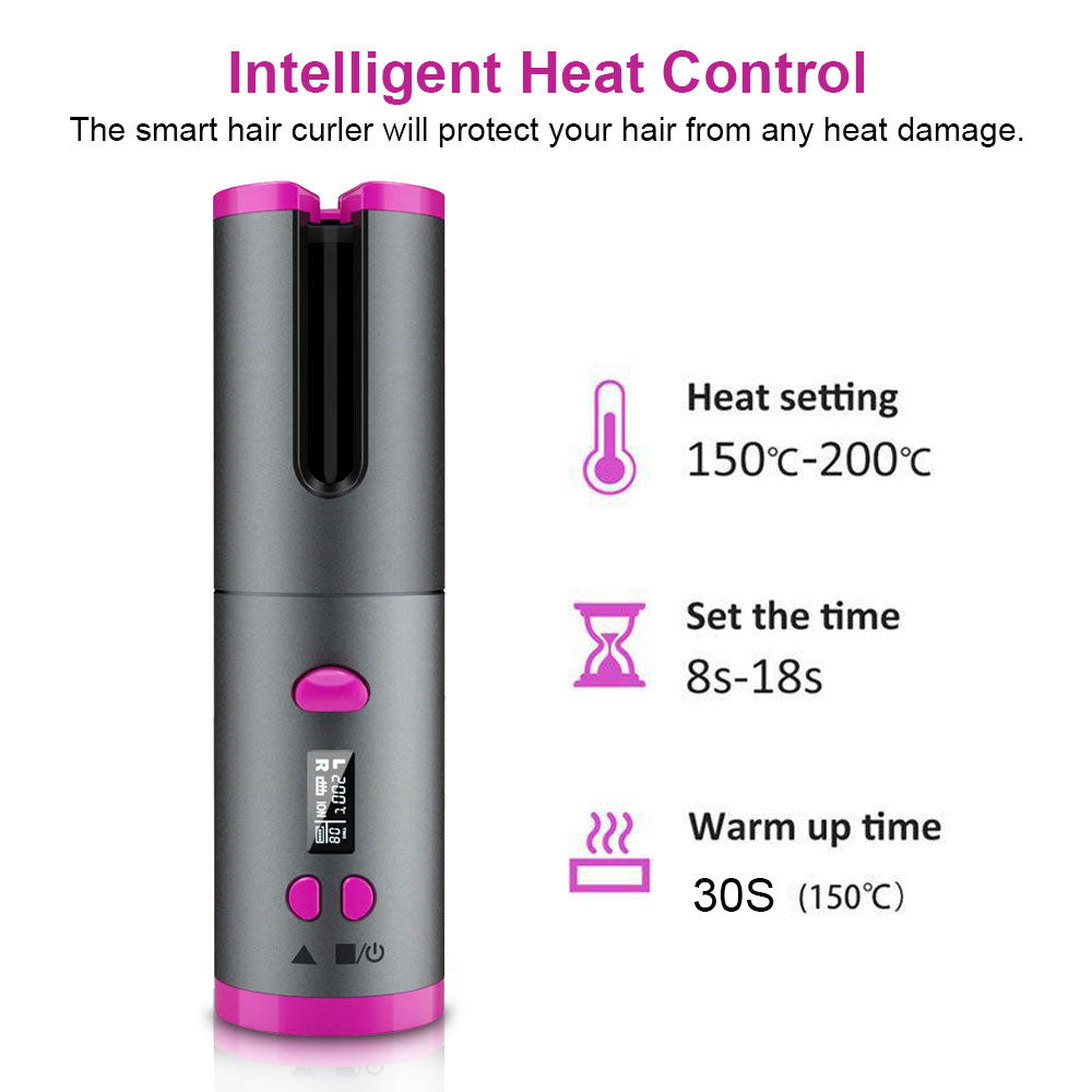 Cordless Automatic Rotating Hair Curler – LED Display, Adjustable Temperature & Styling Tool Set