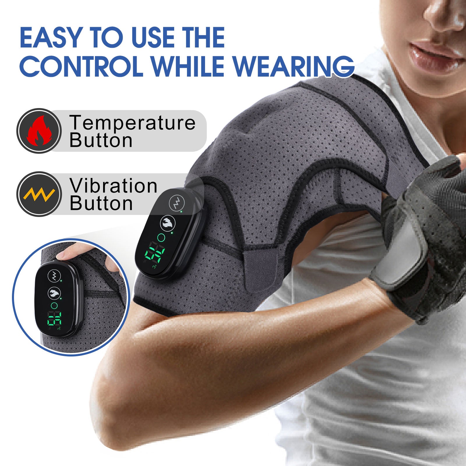 Electric Heated Shoulder Brace – LED Display, Vibration Massage & Pain Relief Support