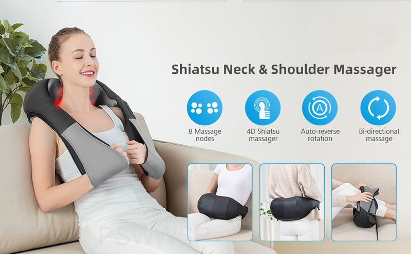 Shiatsu Electric Neck, Shoulder & Back Massager – U-Shaped Deep Tissue Kneading with Heat