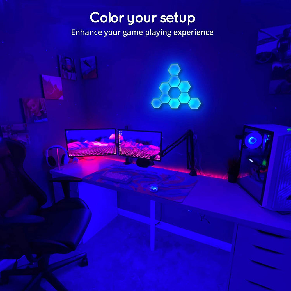 App/Remote Control Smart Hexagon Lights Panels Gaming Music Sync Hexagon Lights Cellular RGB Wall Sconces Quantum Night Lights