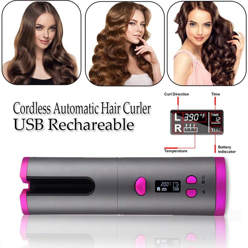 Cordless Automatic Rotating Hair Curler – LED Display, Adjustable Temperature & Styling Tool Set