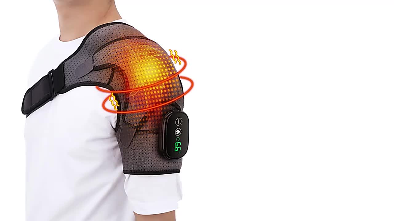 Electric Heated Shoulder Brace – LED Display, Vibration Massage & Pain Relief Support