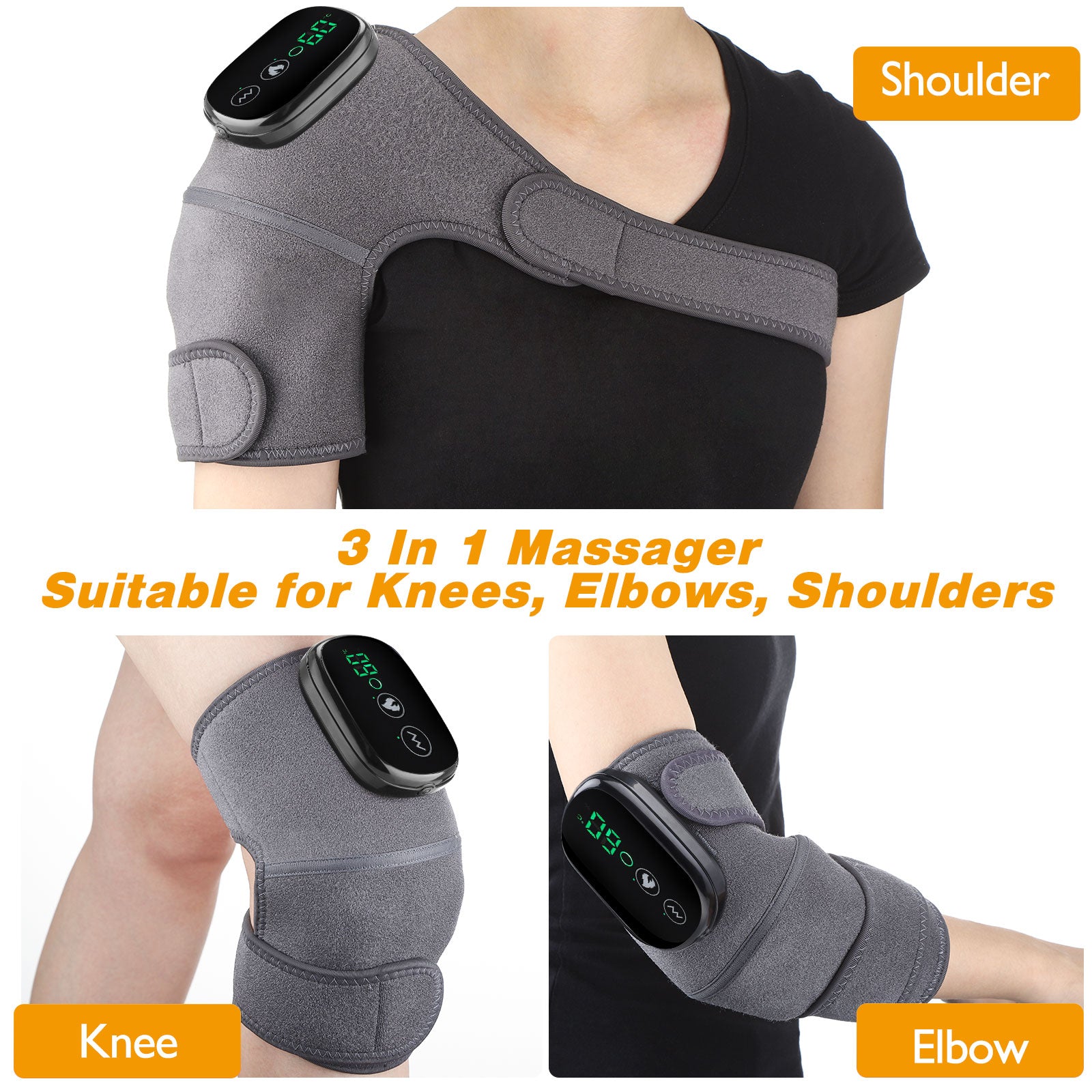 Electric Heated Shoulder Brace – LED Display, Vibration Massage & Pain Relief Support