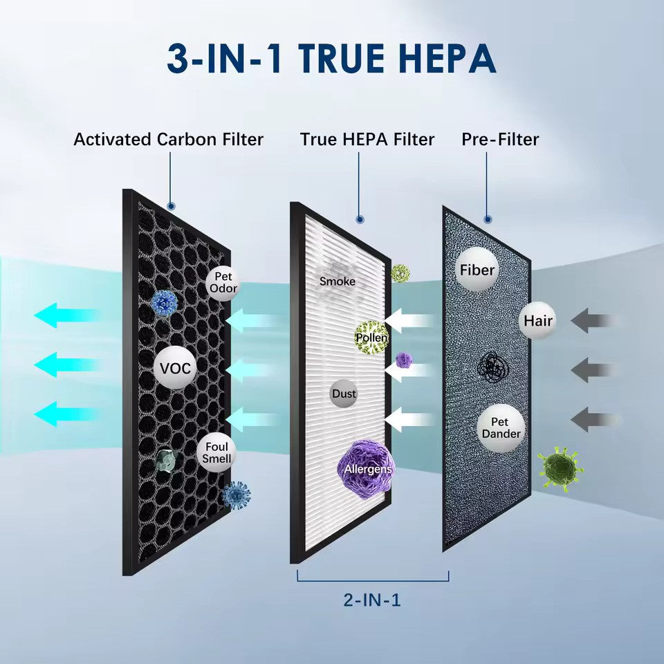 Sejoy Air Purifier HEPA Filter For Indoor 200 Square Feet 99.9% Removal With Ionizer Quiet 3 Speeds Bedroom Pets Air Purifier
